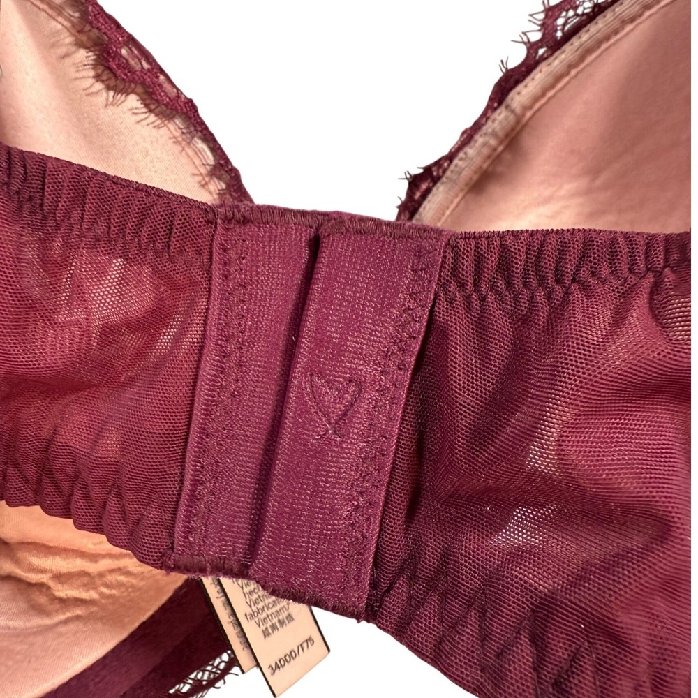 Victoria's Secret Dream Angels Lined Demi Bra Burgundy Lace 34DDD Coquette - Picture 14 of 16